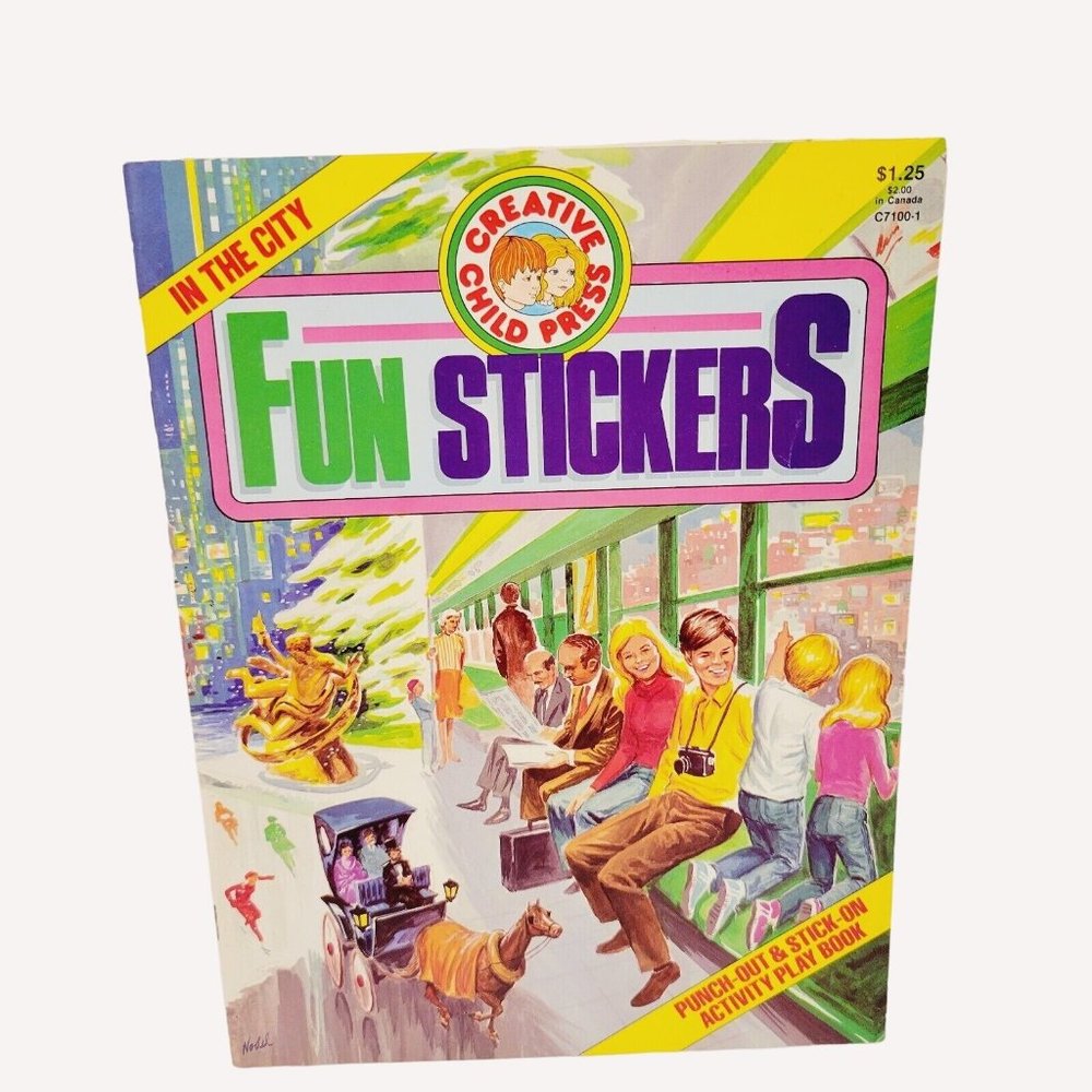 Vtg Creative Child Press Punch Sticker Book City Chopper Taxi Bus Boats CLEAN
